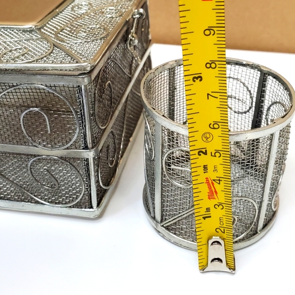 Curio box and round holder silver mesh mirror top 4.5 inch square 2.7 inch tall - Picture 4 of 14